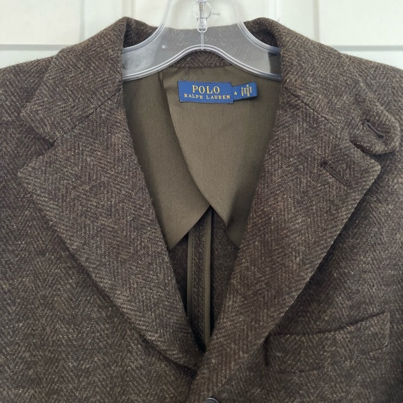 SOLD Polo Ralph Lauren Herringbone Tweed Double Knit Wool Blazer Jacket 4 Green - Picture 4 of 16